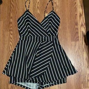 Black white stripped romper